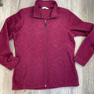 Woolrich Fleece Jacket Red Wine Maroon Zip Up Aztec Womens Size Small